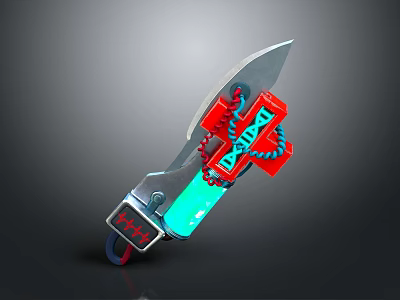 Futuristic Sci Fi Knife With Blue Glowing Blade And Red Decorative Parts 3d model