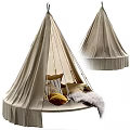 Cozy Beige Hanging Tent Interior With Soft Pillows And Fur Blanket