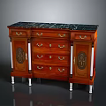 Classic Antique Wooden Cabinet With Marble Top Drawers Carved Details And White Legs