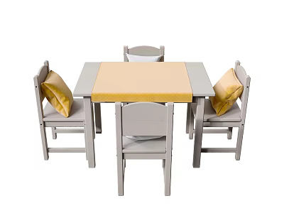 Gray Dining Table Set with Four Chairs and Yellow Decorative Pillows 3d model