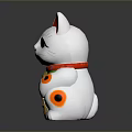 Traditional White Maneki Neko Cat With Red Ears Green Collar And Gold Coin