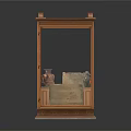 Antique Wooden Display Case With Glass Front And Ornate Carved Base Holding Artifacts