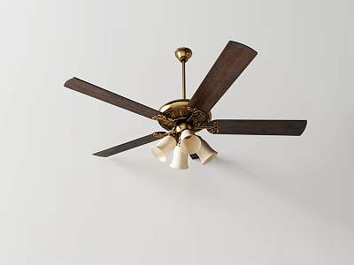 Elegant Ceiling Fan With Dark Blades Gold Accents And White Lights 3d model