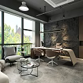 Modern Office Interior With Open Space Glass Partitions Green Plants Guangzhou Characters And Pendant Lights