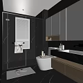 Modern Bathroom Interior Design With Glass Shower Toilet Vanity Large Mirror And Tiles 3d model