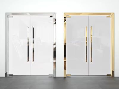Modern White Double Doors With Silver And Gold Metal Frames Sleek Handles And Contemporary Design 3d model