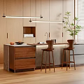 Modern Bar Counter Interior Design With Wooden Cabinets Bar Stools Green Plant And Window