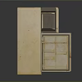Vintage Cream Colored Refrigerator Freezer With Open Door And Interior Storage Shelves