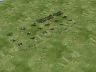 Green Grassland With Scattered Trees And Purple Flowers Across The Field 3d model
