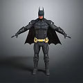 Batman Game And Movie Character 3D Render With Black Costume Yellow Utility Belt And Bat Cape