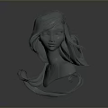 Gray Female Character Sculpture With Flowing Hair And Upper Body In Dark Background
