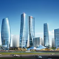 Modern High Rise Office Building Complex With Glass Facade And Urban Architectural Design