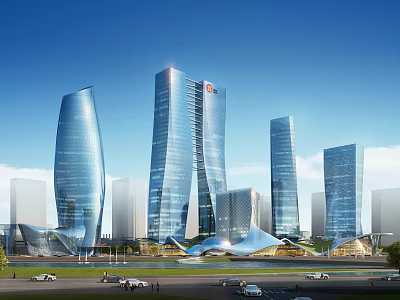 Modern High Rise Office Building Complex With Glass Facade And Urban Architectural Design 3d model
