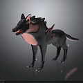 3D Wolf Like Creature Character Design With Gray Pink Body Spiked Back And Open Mouth