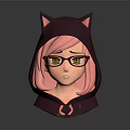 Anime Girl Character With Pink Hair Cat Ears Hoodie And Glasses In 3D Design