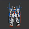 White Main Body Mecha Robot With Blue Thrusters Red Legs And Yellow Accents