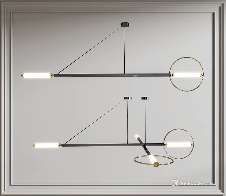 Modern Black Metal Chandelier With Two Linear Light Bars And Circular Ends 3d model