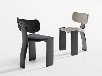 Modern Dining Chairs With Geometric Black Frame And Two Tone Upholstery 3d model