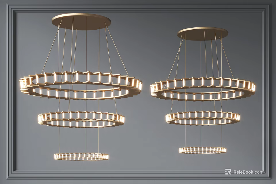 Modern Gold Circular Chandeliers With Multi Layer Design For Interior Lighting 3d model 