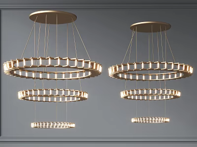 Modern Gold Circular Chandeliers With Multi Layer Design For Interior Lighting 3d model