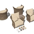 Wicker Outdoor Sofa Featuring Beige and Gray Cushions in Various Angles 3d model