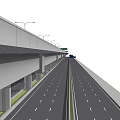Modern Highway Bridge Structure Featuring Multiple Pillars Traffic Signs And Street Lights