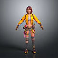 3D Adventurous Character With Purple Hair Yellow Jacket Knee Pads And Utility Belt