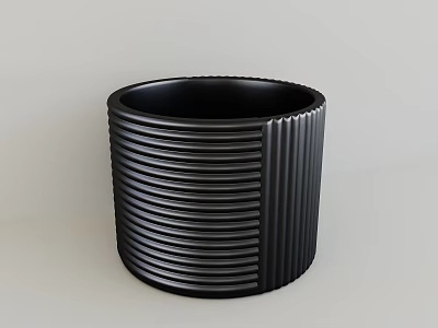 Modern Black Ceramic Vessel with Vertical Striped Texture on Light Background 3d model