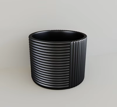 Modern Black Ceramic Vessel with Vertical Striped Texture on Light Background 3d model