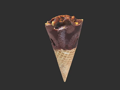 Delicious Chocolate Ice Cream Cone With Waffle Cone And Crunchy Nuts Topping 3d model