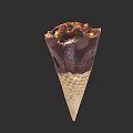 Delicious Chocolate Ice Cream Cone With Waffle Cone And Crunchy Nuts Topping
