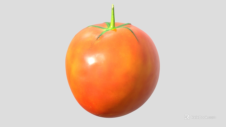 Fresh Ripe Red Tomato Fruit With Green Stem And Shiny Smooth Skin 3d model 