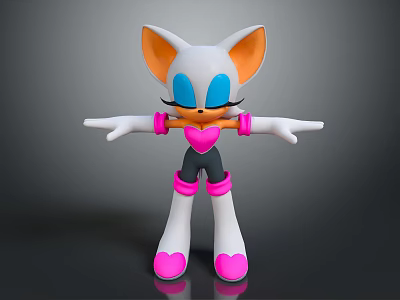 White Cartoon Game Character With Orange Ears Blue Eyes And Pink Heart Accents 3d model