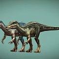 Realistic 3D Two Dinosaurs With Blue Green Skin On Pale Green Background