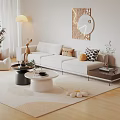 Modern Cream Style Sofa Coffee Table Combination Fabric Sofa Mother and Mother Coffee Table Pillow Decorative Painting Single Person Sofa 3d model