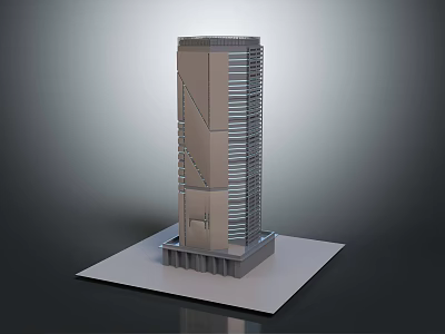 Cartoon Scene Featuring Modern Tall Building 3D Model On Base Platform Gray Structure 3d model