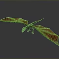 3D Dragon with Green Body and Red Green Leaf Like Wings on Gray Background