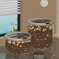 Transparent Cat Food Storage Containers With White Lids By Window Sea View Plants