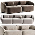 Modern Beige Fabric Sectional Sofa With Rounded Design And Soft Cushions 3d model