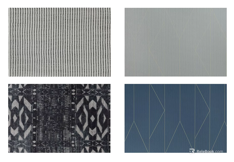 Square Rugs With Geometric Striped Patterns In Black White Gray Blue Modern Design 3d model