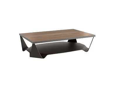 Modern Coffee Table With Walnut Wood Top Black Metal Frame And Lower Shelf 3d model