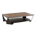Modern Coffee Table With Walnut Wood Top Black Metal Frame And Lower Shelf