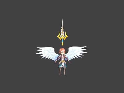Game and Movie Character with White Wings and Golden Decorated Weapon Design 3d model