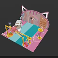 Pink Cat Ear Shaped Toy Car Wash Scene With White Car Balloons And Flamingo Decorations