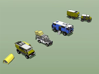 Different Types of Vehicles Including Trucks SUVs and Trailers in Various Colors 3d model