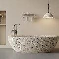 Tahiti Style Freestanding Bathtub Interior Design With Natural Stone And Pendant Light