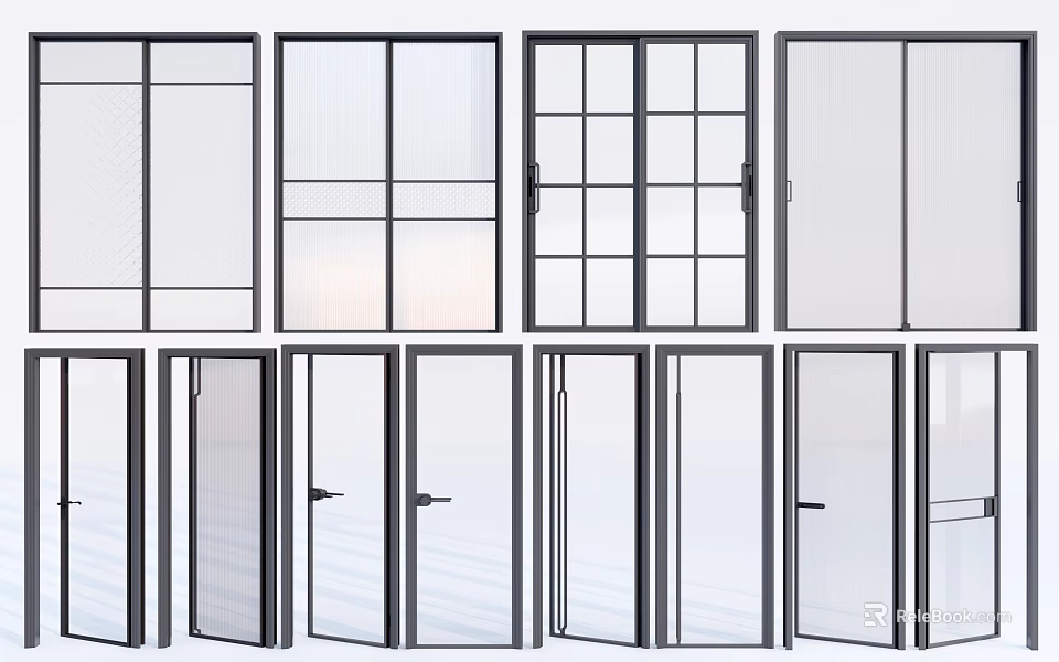 Various Modern Doors And Windows With Glass Panels And Frame Designs 3d model