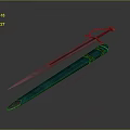 Fantasy Warrior Character And Mythical Creature With Silver Sword Turquoise Scabbard Red Accents