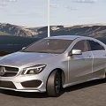 Silver Mercedes Car With Sleek Exterior On Mountain Road Scenic Background