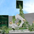 Interior Floral Art Installation With Green Plants Yellow Flowers Decorative Frames And Welcome Signage